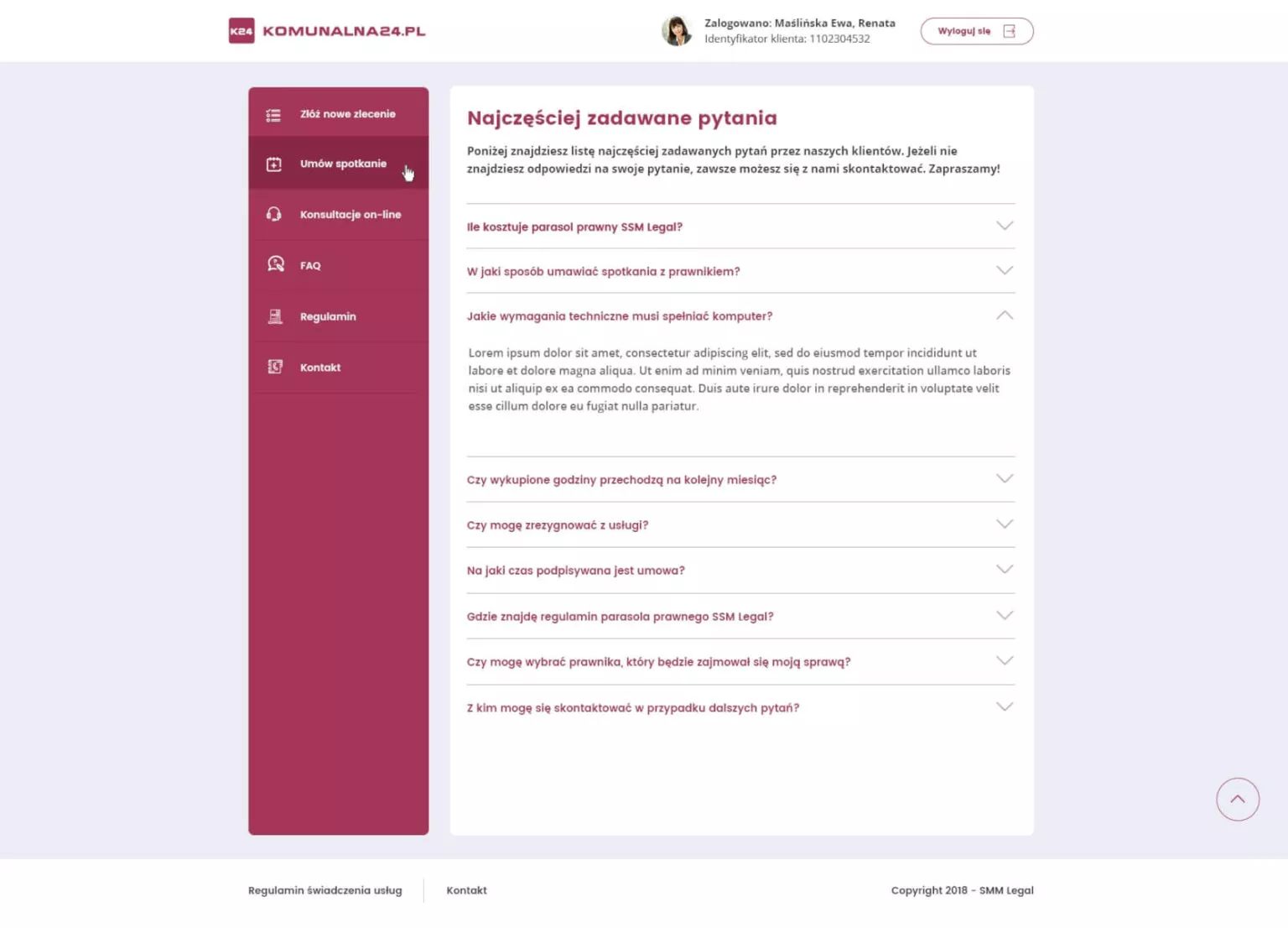 Screenshot strony FAQ