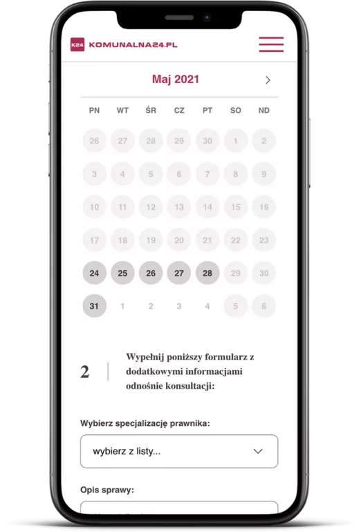 Wordpress development - wizualizacja mobilnej strony z kalendarzem