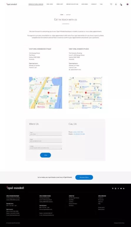 Screenshot of Contact page