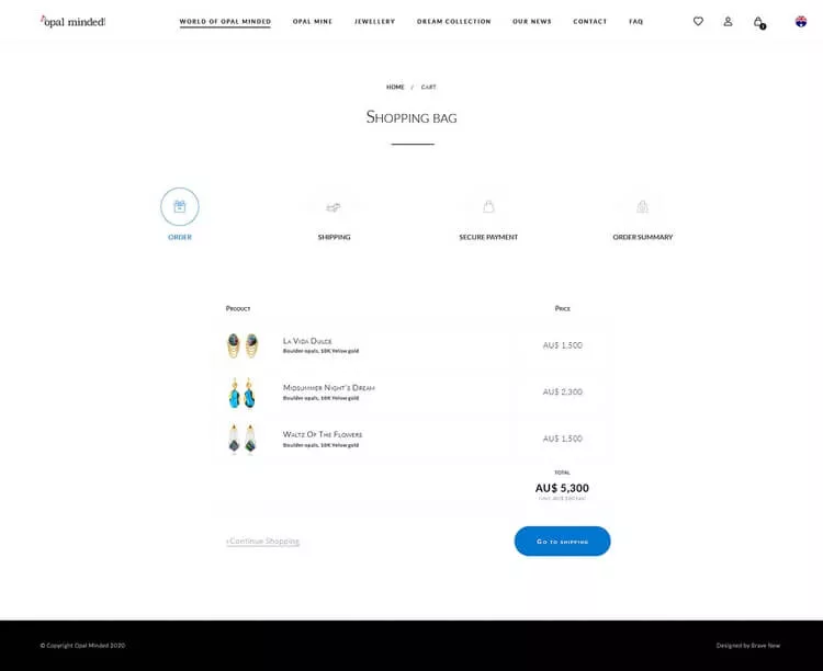 Screenshot of the shopping cart on the site