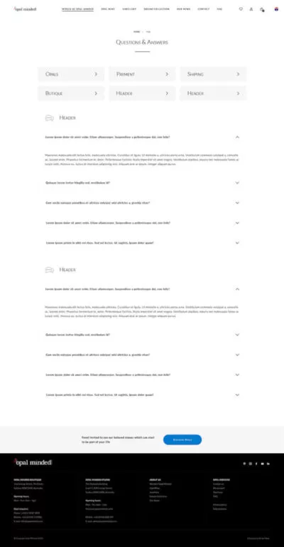 Screenshot showing the FAQ page