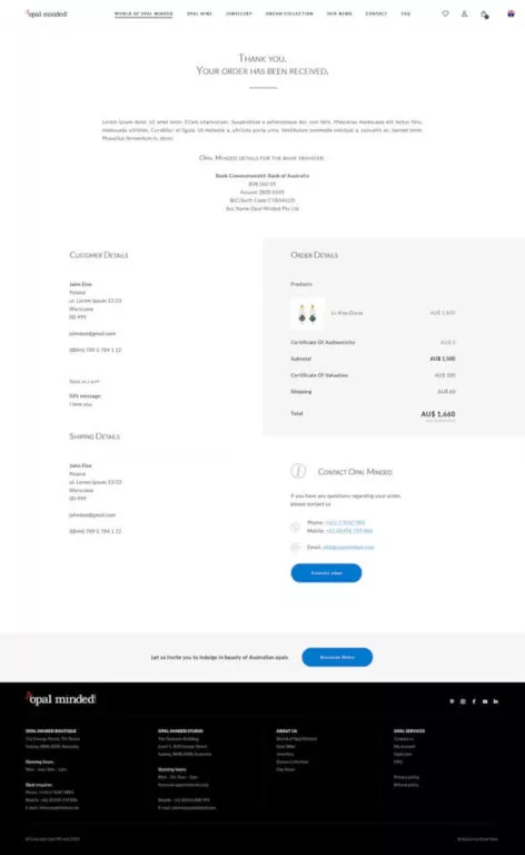 Screenshot showing the page after ordering