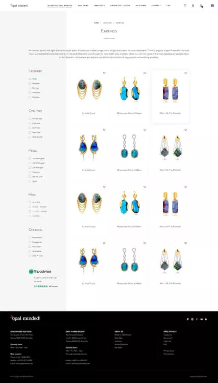 Screenshot of product page with filters