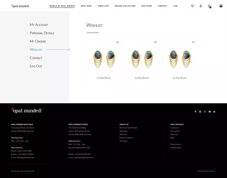 Screenshot of the wish list page
