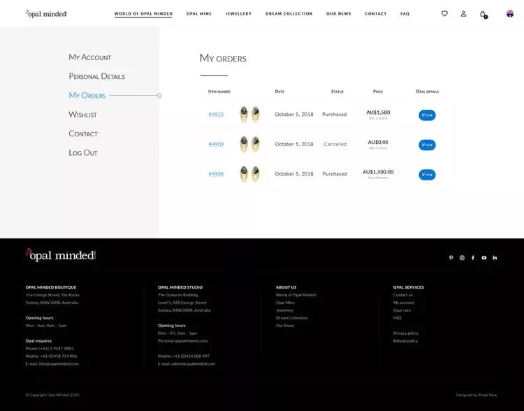 Screenshot of the page with all orders