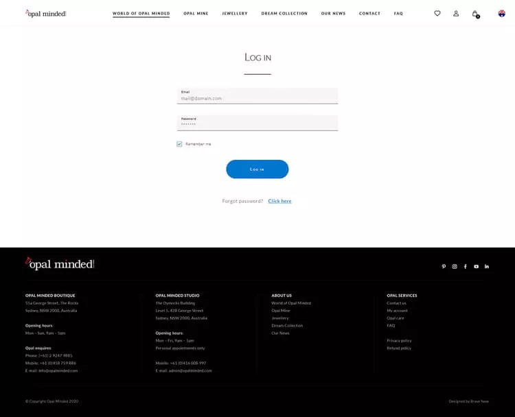Screenshot of the login page