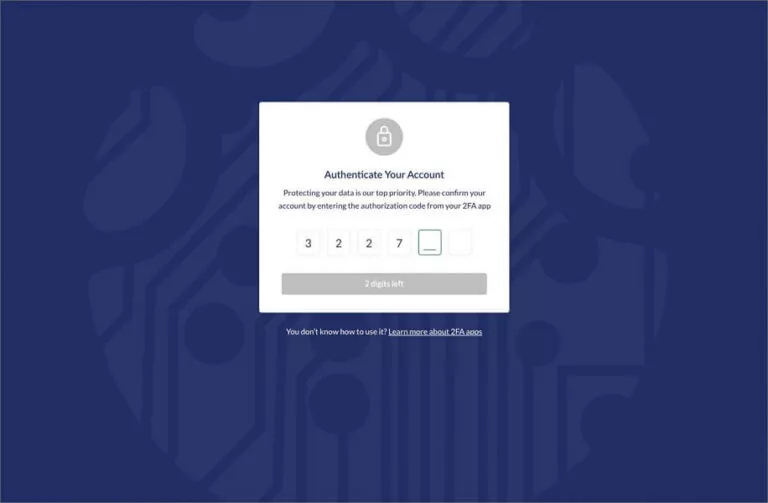 Screenshot of the account authorization page