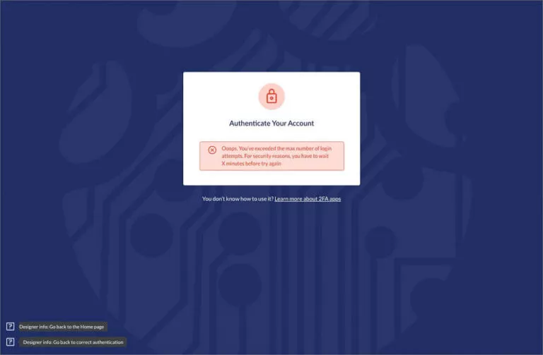 Screenshot of account authorization error page