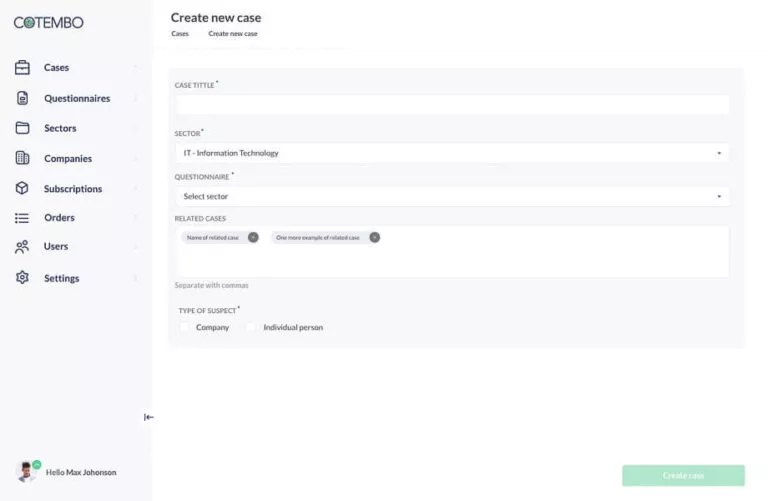 Screenshot of the form on the page