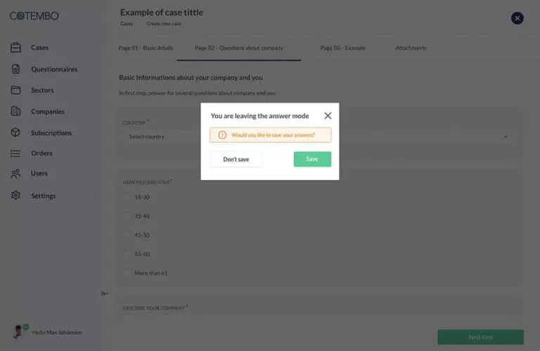 Screenshot of page error pop-up window