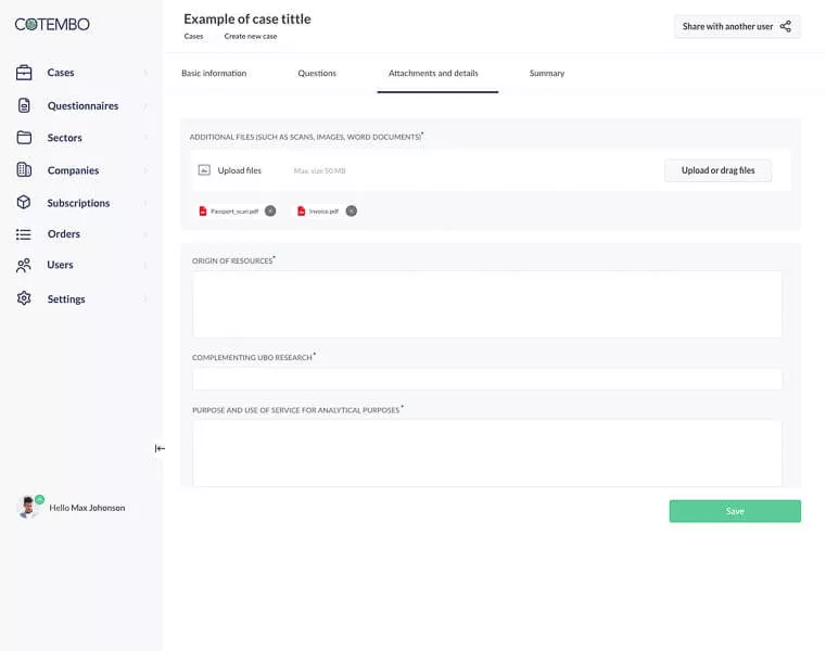 Screenshot of page form with attachment