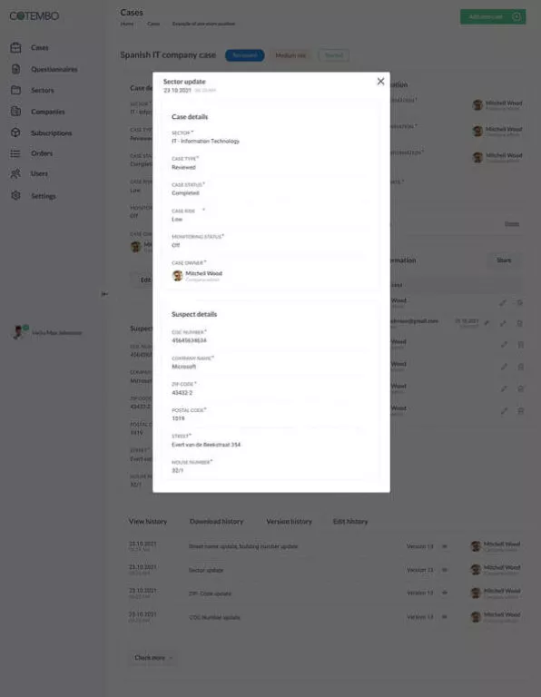 Screenshot of a pop-up page
