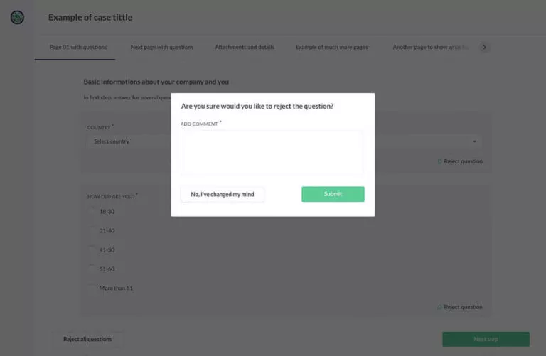 Screenshot of pop-up with a box to ask a question