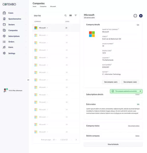 Screenshot of the website with list layout
