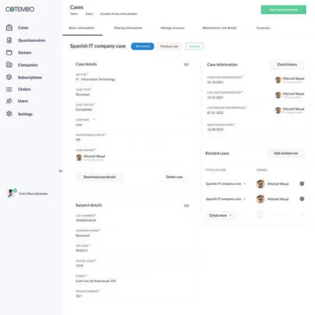 Screenshot showing the arrangement of detailed information on the website