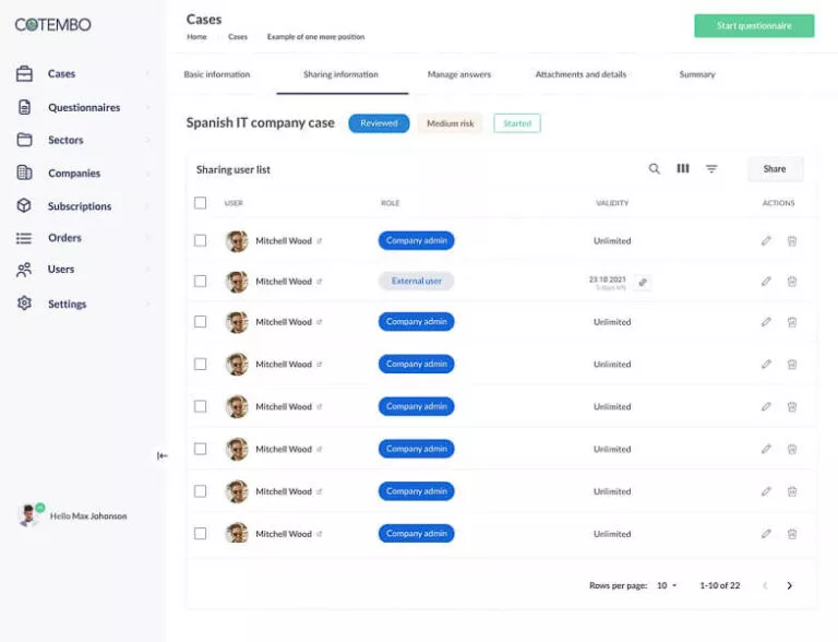 Screenshot of the detailed page list