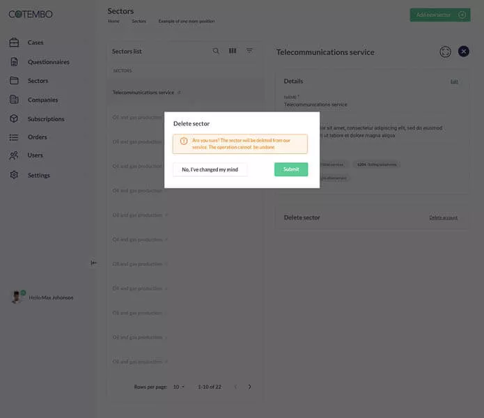 Screenshot of the website's pop-up