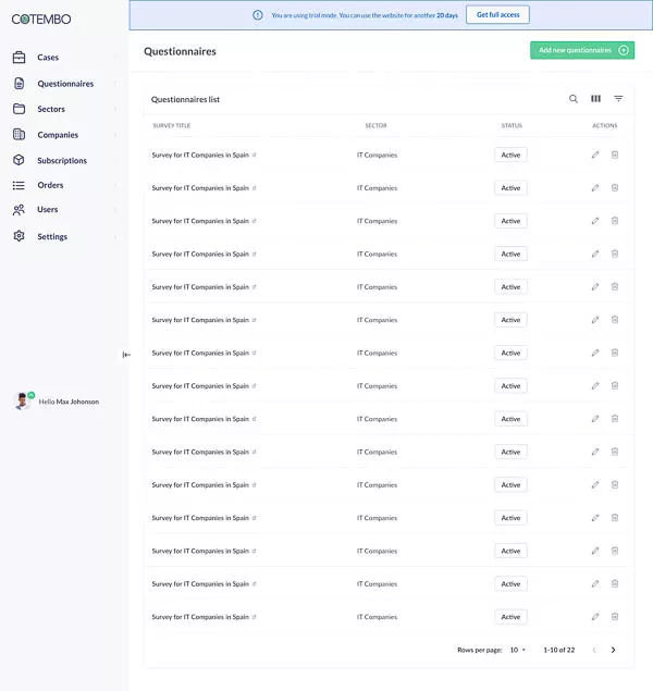 Screenshot of the website showing the search engine