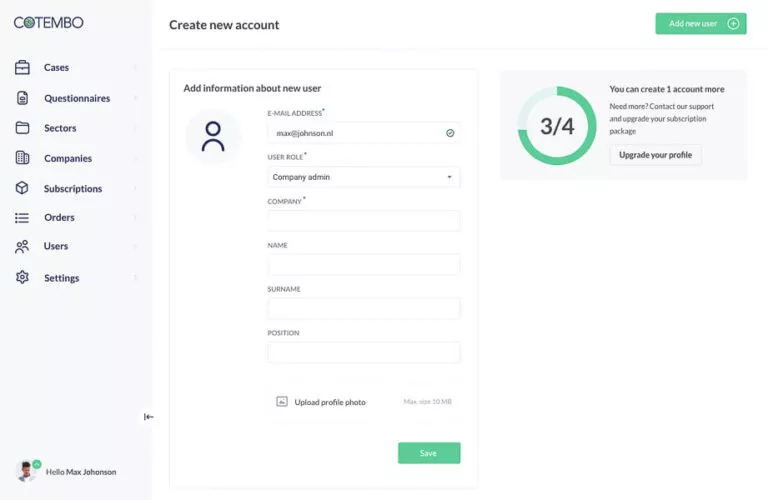 Screenshot of the page showing the steps for adding a user