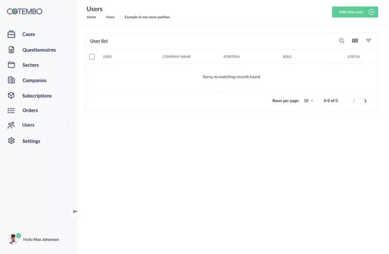 Screenshot of website with users