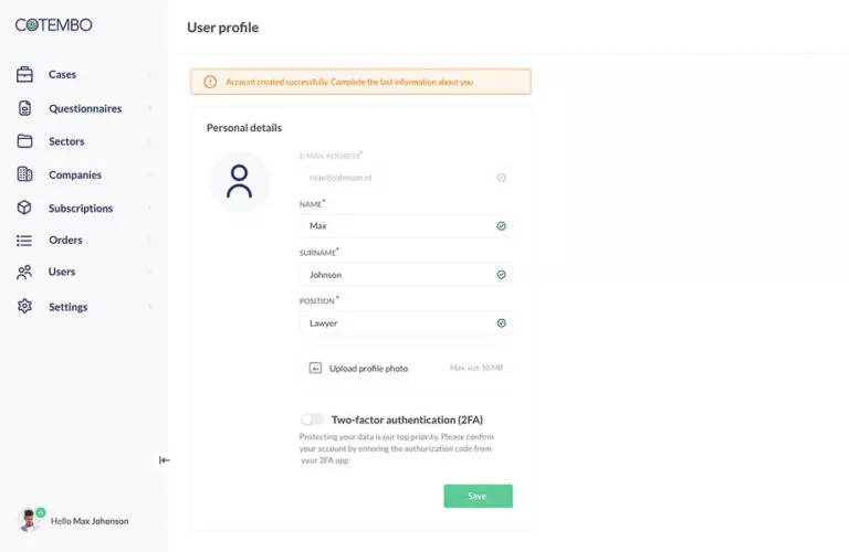 Screenshot of the page with the successful addition of a user