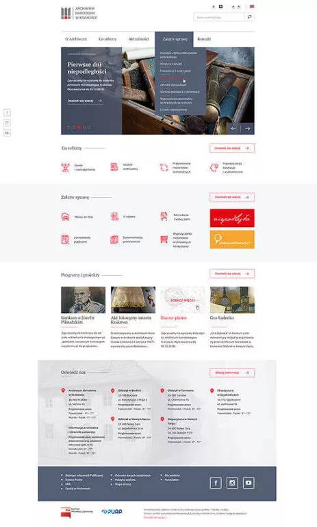 Strona internetowa projektu ANK – widok całej strony
