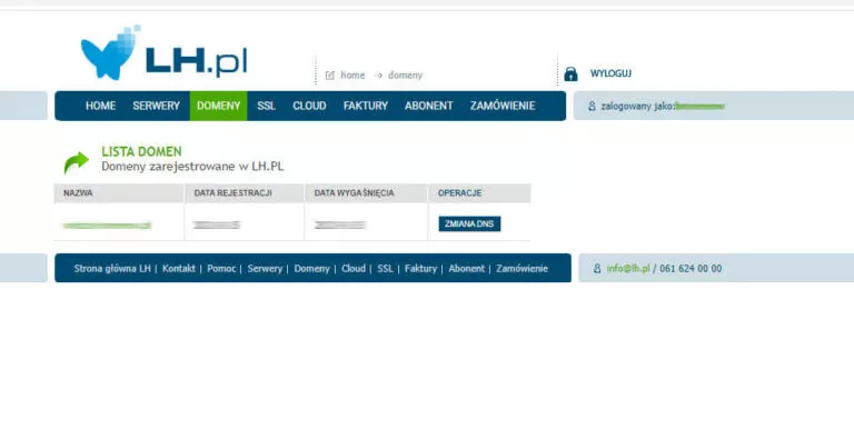 Panel LH.pl – lista domen w panelu klienta